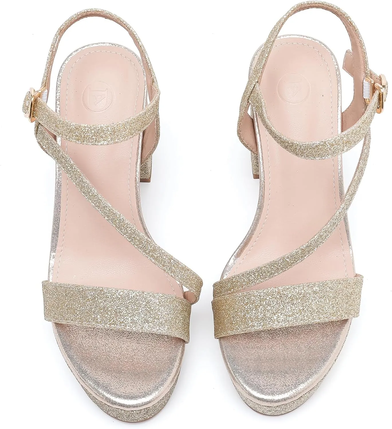 WUIWUIYU Women's Girls' Platform Heels High Block Chunky Heel Open Toe Ankle Strap Shiny Heeled Sandals Wedding Party Evening Prom Dance Dress Sandals