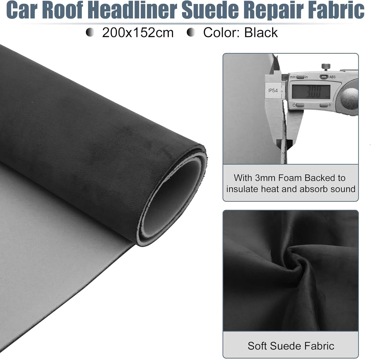 X AUTOHAUX Suede Headliner Fabric 79" Length x 60" Width Foam Backed for Car Truck RV SUV Interior Trim Protect Aging Broken Faded DIY Repair Black