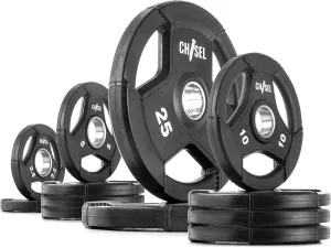 XMARK Olympic Weight Plates, 115 lb Set, Rubber Coated, Tri-Grip Design for Easy Handling – Barbell Weight Plates for Strength Training, Home Gym Equipment
