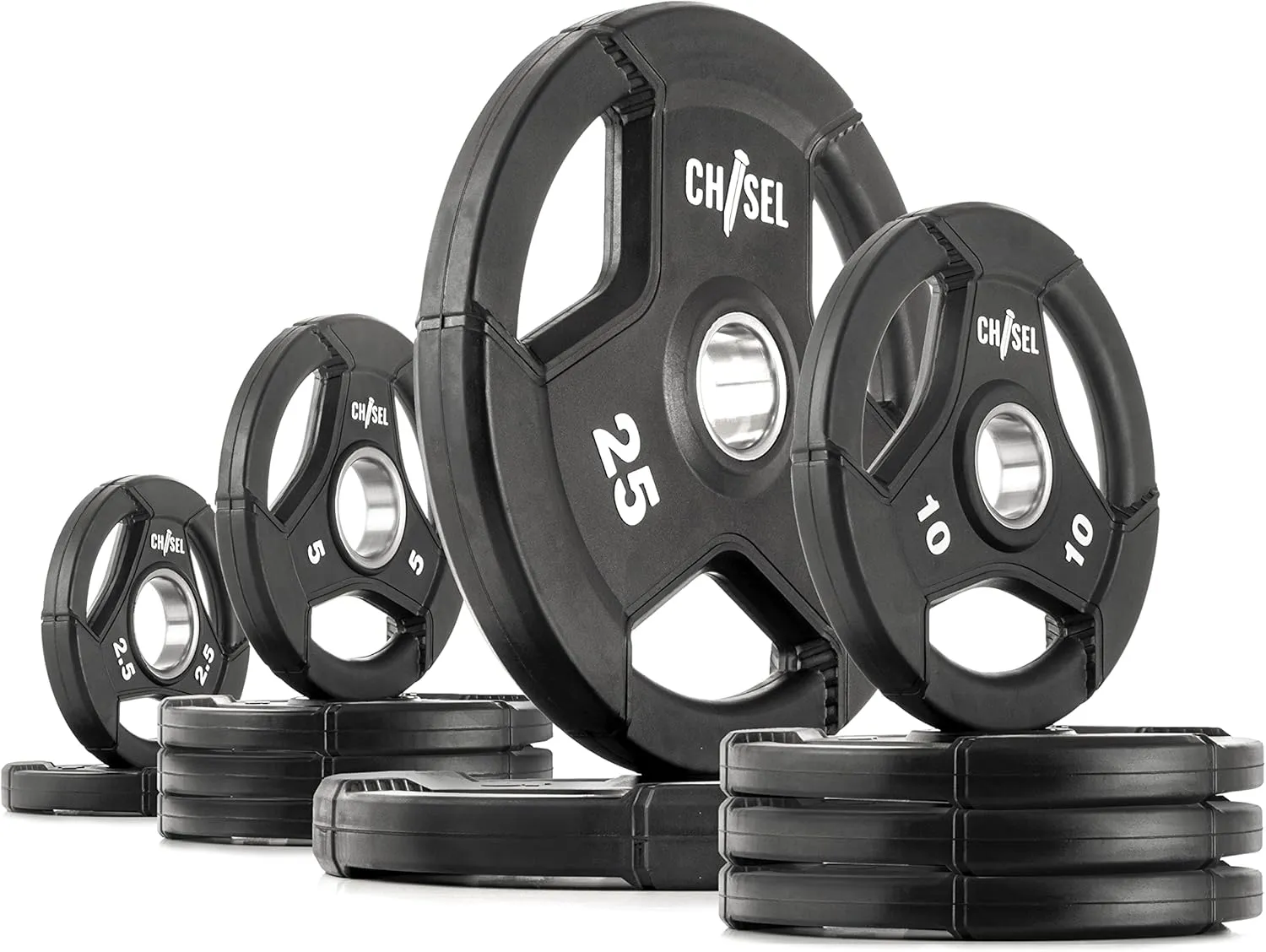 XMARK Olympic Weight Plates, 115 lb Set, Rubber Coated, Tri-Grip Design for Easy Handling – Barbell Weight Plates for Strength Training, Home Gym Equipment