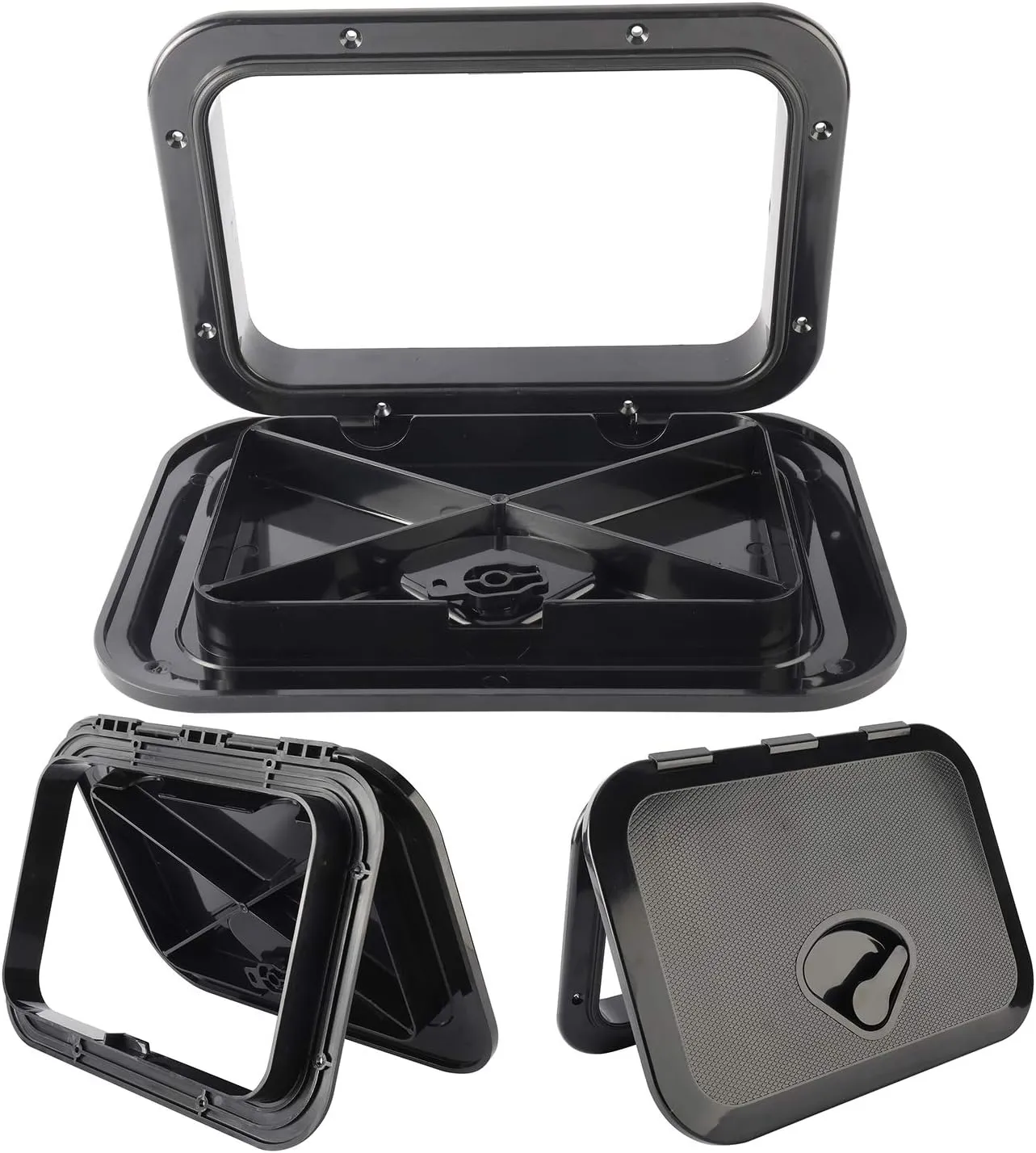 YaeMarine Marine Access Hatch Boat Deck Hatch Lid Access Hatch & Lid 10-5/8" x 14-3/4" RV (270mm x 375mm) Black