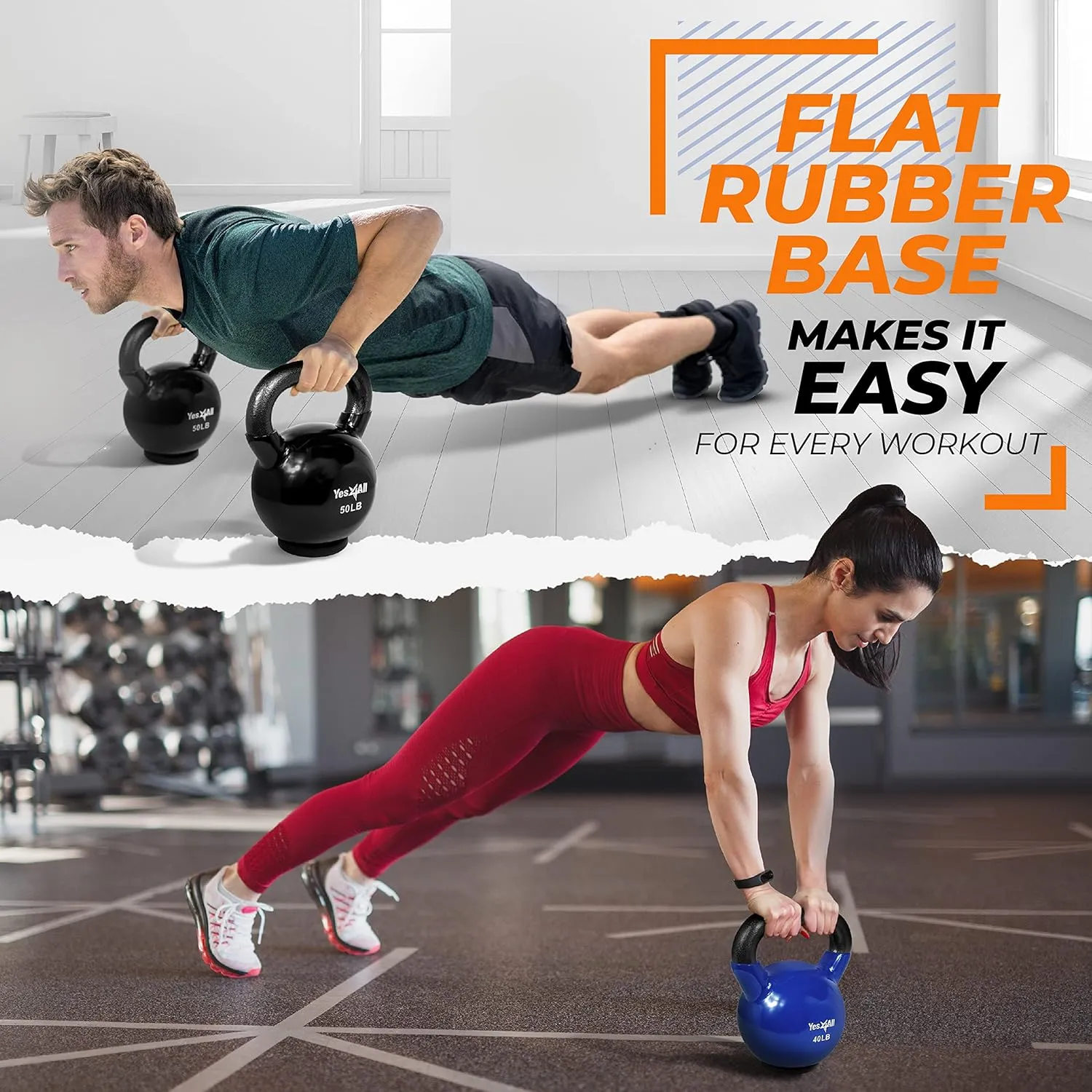Yes4All Kettlebells Rubber Base, Kettlebell Set for Women, Strength Training Kettlebells Weights (10-65 lbs)