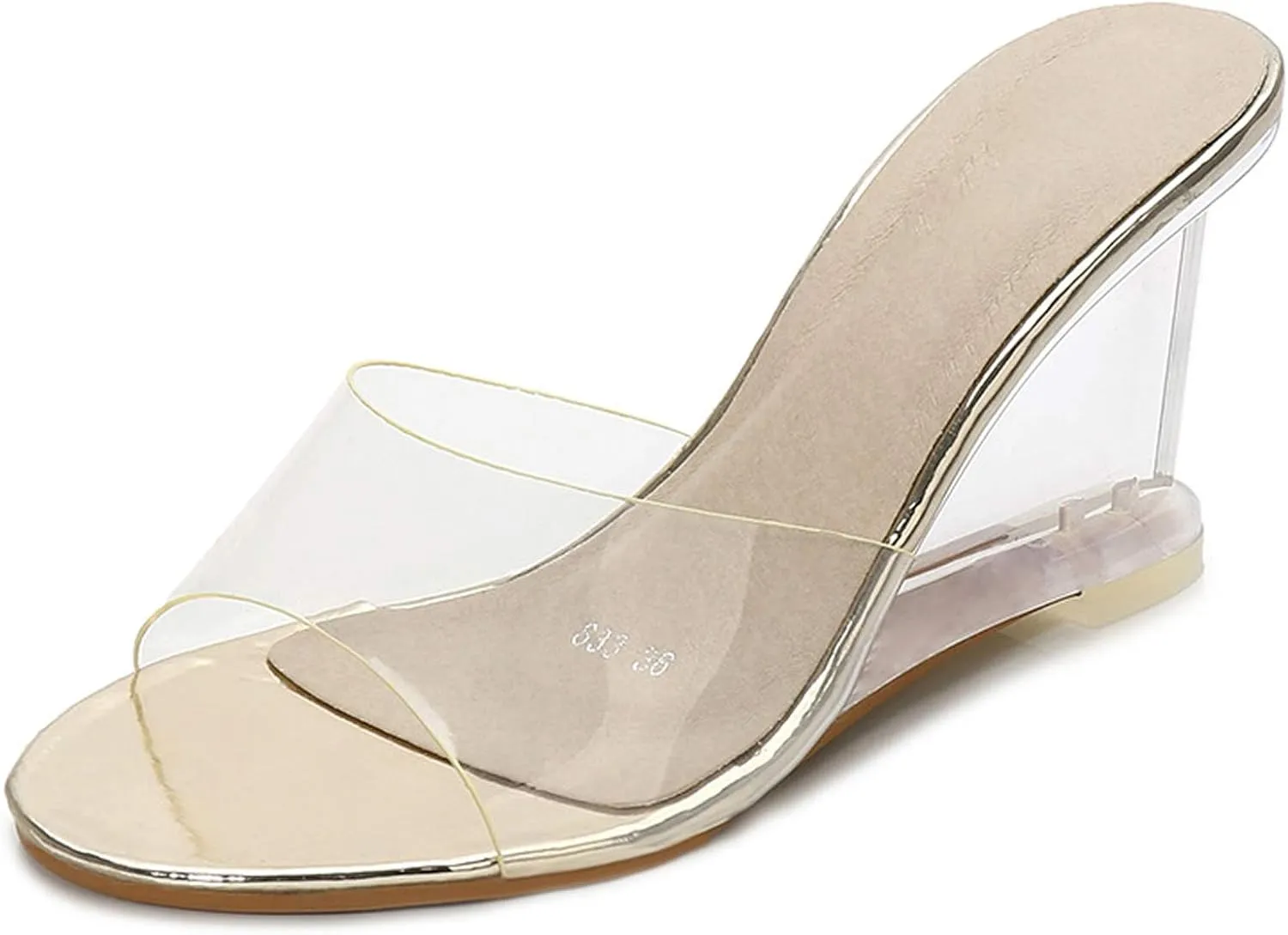 YIYA Women's Clear Wedge Sandals Transparent Open Toe Slip On Mule Lucite Heel Slide Dress Shoes