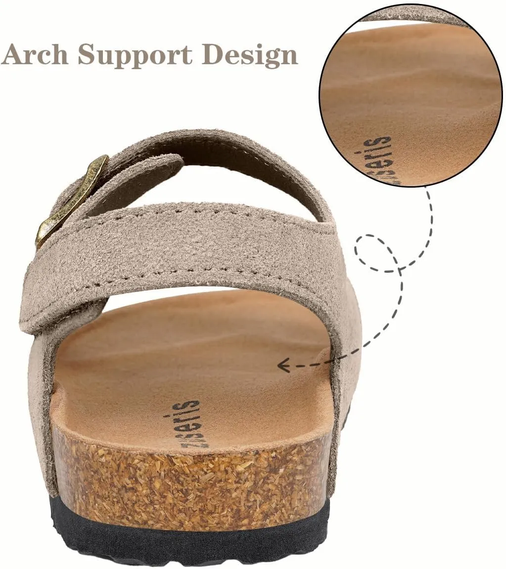 ZUSERIS Kids Toddler Sandals Boys Girls Cork Footbed Sandal Comfort Double Buckle Slip On Slippers with Adjustable Back Strap