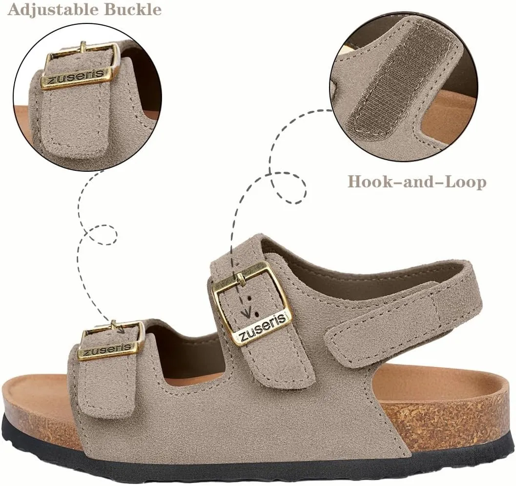 ZUSERIS Kids Toddler Sandals Boys Girls Cork Footbed Sandal Comfort Double Buckle Slip On Slippers with Adjustable Back Strap
